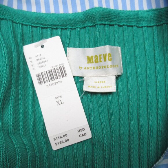 Anthropologie Maeve Layered Twofer Ribbed Cardigan Sweater Kelly Green XL - Picture 10 of 10